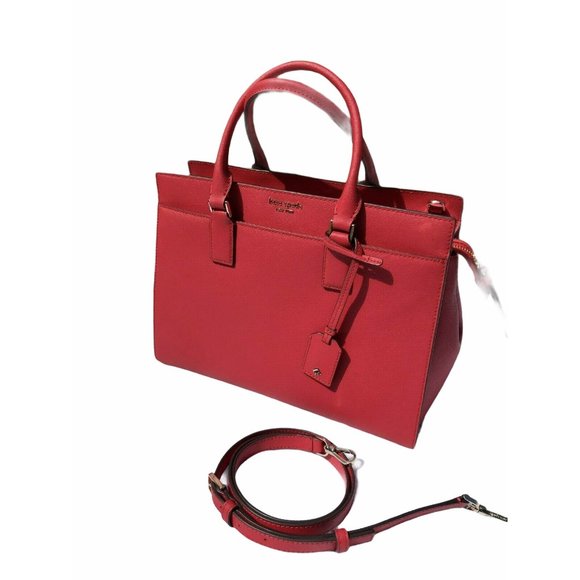 New NWT Kate Spade Red Leather Handbag Cameron Chili w/ Strap 13x10" - Picture 8 of 12